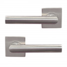 2 poignées de porte sur rosace carrée BRUNELLA, Ressort bidirectionnel, Inox nickel mat
