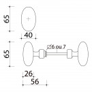 2 boutons de porte OLIVES, Laiton doré poli, Carré 6 et 7 mm