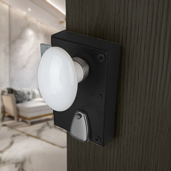 2 boutons de porte intérieure OLIVES, Porcelaine blanc embase nickelé, Carré 6 et 7 mm