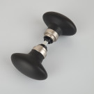 2 boutons de porte intérieure OLIVES, Porcelaine Noir, Carré 6 mm - Embase nickel mat
