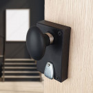 2 boutons de porte intérieure OLIVES, Porcelaine Noir, Carré 6 mm - Embase nickelée