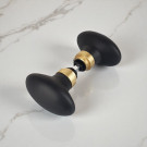 2 boutons de porte intérieure OLIVES, Porcelaine noir embase dorée, Carré 6 et 7 mm