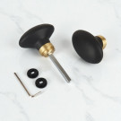 2 boutons de porte intérieure OLIVES, Porcelaine noir embase dorée, Carré 6 et 7 mm