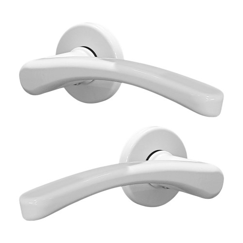 2 poignées de porte sur rosace ronde EVA, Aluminium blanc mat