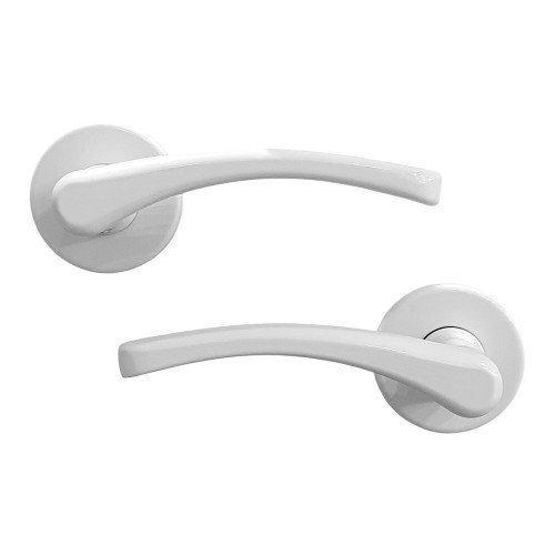 2 poignées de porte sur rosace ronde EVA, Aluminium blanc mat - vue de face