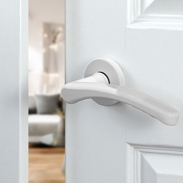 2 poignées de porte sur rosace ronde EVA, Aluminium blanc mat