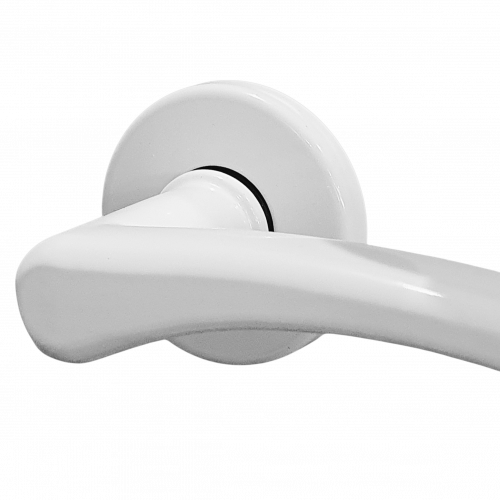 2 poignées de porte sur rosace ronde EVA, Aluminium blanc mat - Zoom Produit - Vue 2