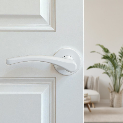 2 poignées de porte sur rosace ronde EVA, Aluminium blanc mat