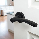 2 poignées de porte sur rosace ronde EVA, Aluminium noir mat