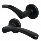 2 poignées de porte sur rosace ronde EVA, Aluminium noir mat