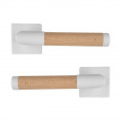 Poignée sur rosace carrée PRETTY blanc mat avec béquille en bois brut FSC
