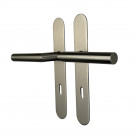 2 poignées de porte ALBA, Inox nickel mat entraxe 195 mm - Entrée de clé pour porte de chambre à coucher - Vue 3/4