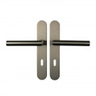 2 poignées de porte ALBA, Inox nickel mat entraxe 195 mm - Entrée de clé pour porte de chambre à coucher - Vue de face