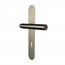 2 poignées de porte ALBA, Inox nickel mat entraxe 195 mm - Entrée de clé pour porte de chambre à coucher - Vue 3/4