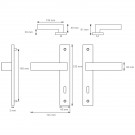 2 poignées de porte ALBA, Aluminium Inox nickel mat 195 mm - Entrée de clé pour porte de chambre à coucher - Schéma technique
