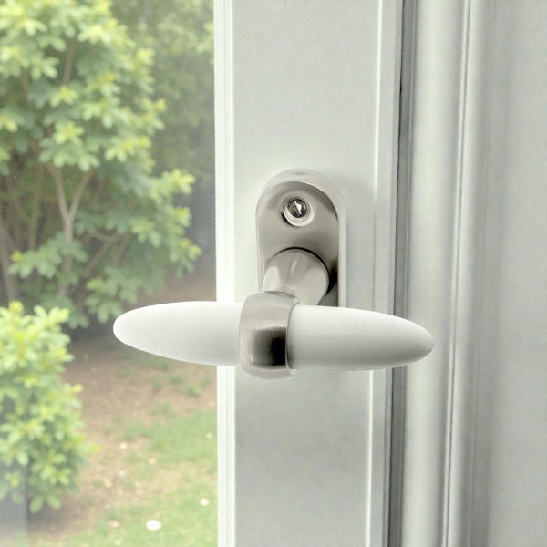 Poignée de fenêtre crémone ATHENA, Bois blanc/Aluminium gris nickel mat