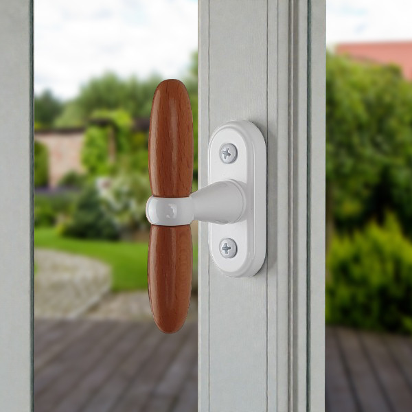 Poignée de fenêtre crémone MODANE, Aluminium blanc et bois clair