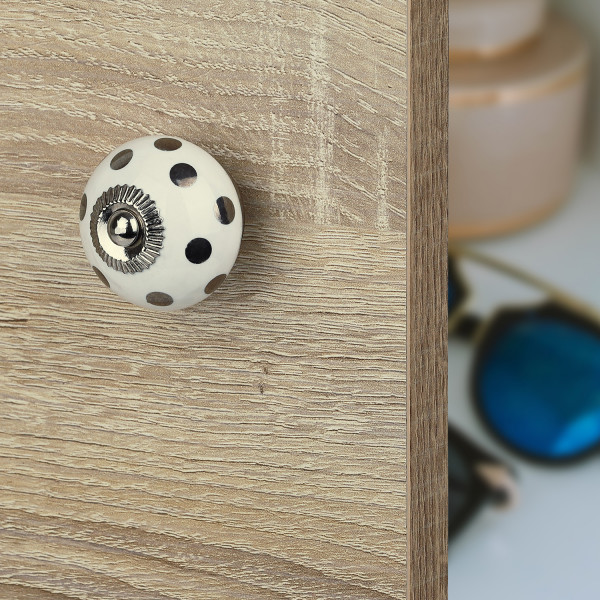 bouton de meuble en porcelaine blanc et argent diamètre 40 modèle SUPREME
