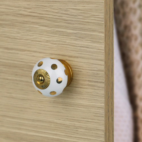 bouton de meuble en porcelaine blanc et or modèle SUPREME diamètre 40mm