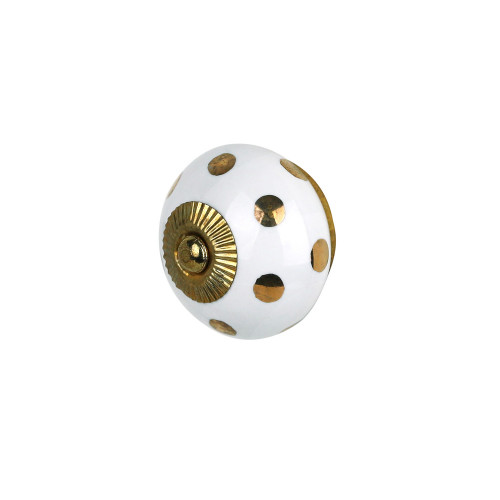 bouton de meuble en porcelaine blanc et or modèle SUPREME diamètre 40mm