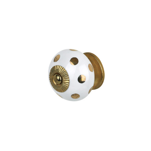 bouton de meuble en porcelaine blanc et or modèle SUPREME diamètre 40mm