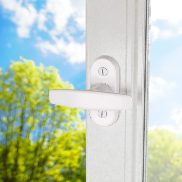 Poignée de fenêtre crémone EVA, Aluminium blanc mat RAL9016 en situation