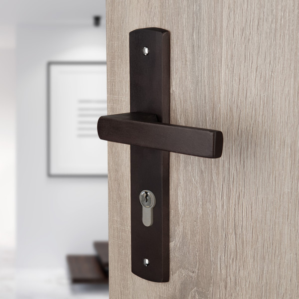 2 poignées de porte à cylindre SCENARIO, Bois aspect Wengé entraxe 195 mm