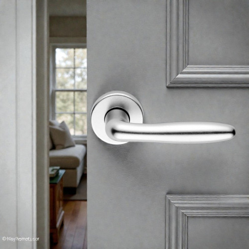 2 poignées de porte VENUS, Rosace ronde, Aluminium anodisé argent F1