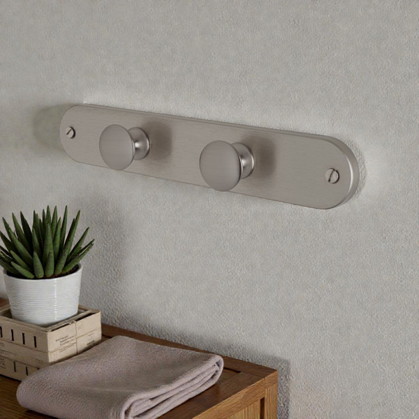 Patère murale CHAMPIGNON, 2 têtes en Zamak, Laiton nickel mat - Mise en situation salle de bain