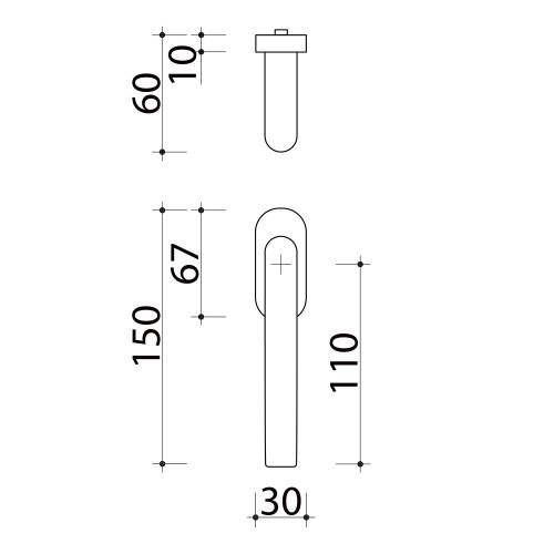 Poignée de fenêtre ZENIA, Aluminium anodisée - Schéma