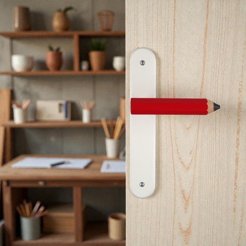 Poignée de porte seule réversible CRAYON, Bois rouge entraxe 195 mm - Mise en situation