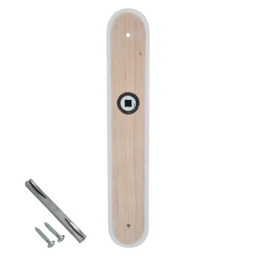 Poignée de porte seule réversible CRAYON, Bois rouge entraxe 195 mm - vue arrière plaque et visserie