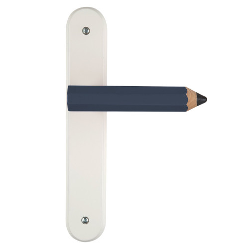 Poignée de porte seule réversible CRAYON, Bois bleu entraxe 195 mm - fond blanc