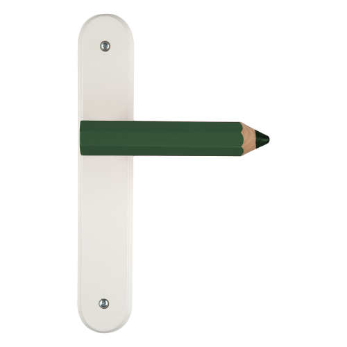 Poignée de porte seule réversible CRAYON, Bois vert entraxe 195 mm - Fond blanc