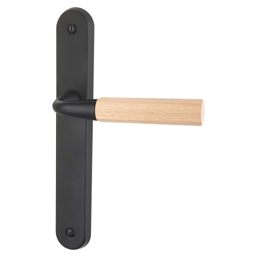 Poignée de porte OCTO plaque acier bois brut bec de canne