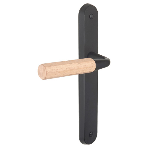 Poignée de porte OCTO plaque acier bois brut bec de canne