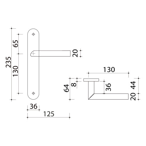 Poignée de porte OCTO plaque acier bois brut bec de canne
