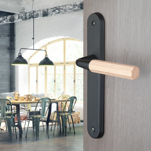 2 poignées de porte OCTO, Acier béquille en bois FSC entraxe 195 mm