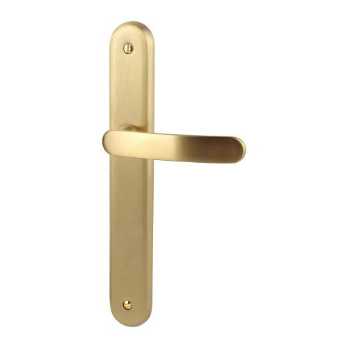 2 poignées de porte VINTAGE, Laiton poli satiné entraxe 195 mm - sans trou - Fond blanc