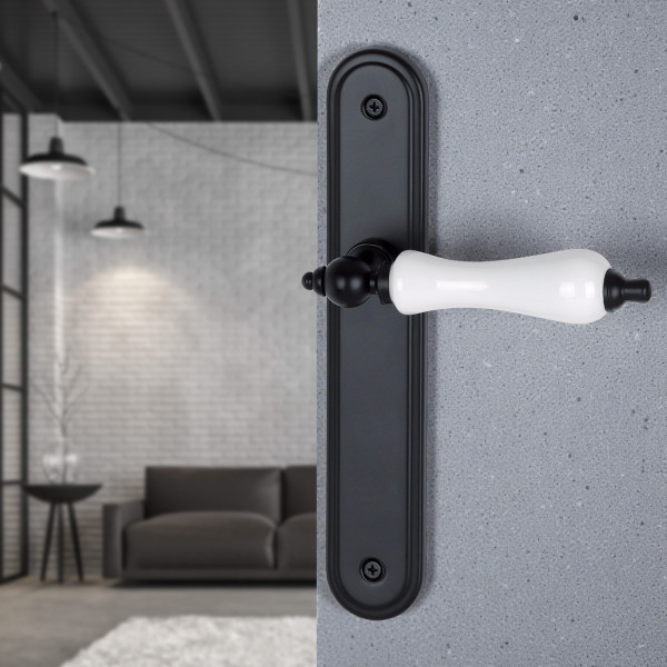 2 poignées de porte BELLEVILLE, béquille Porcelaine blanc entraxe 195 mm