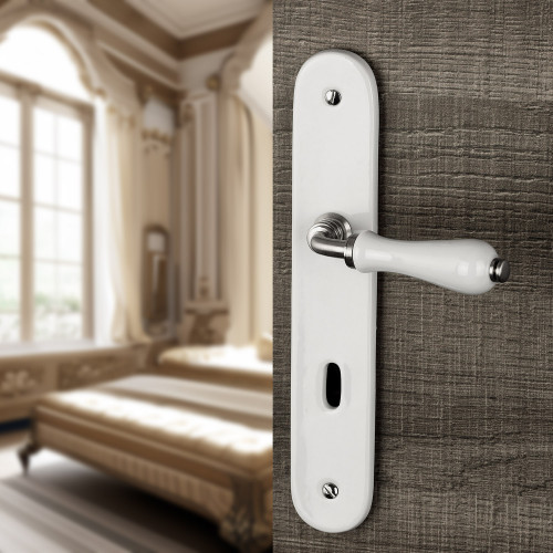 2 poignées de porte SHABBY, Porcelaine blanche entraxe 195 mm