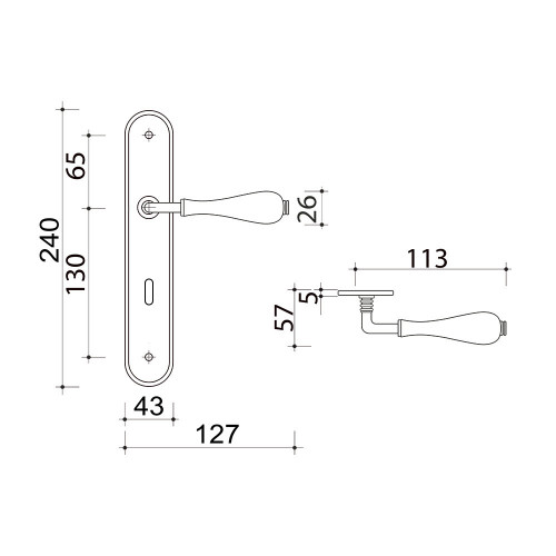 2 poignées de porte SHABBY, Porcelaine blanche entraxe 195 mm