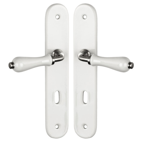 2 poignées de porte SHABBY, Porcelaine blanche entraxe 195 mm