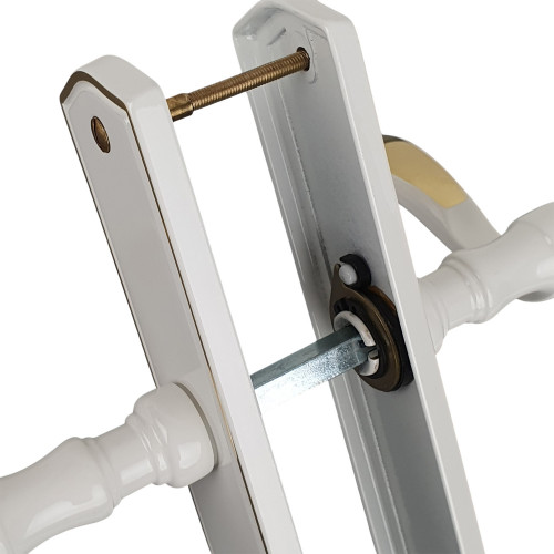 2 poignées de porte EVITA, Classique Chic, Laiton blanc liseré doré entraxe 195 mm