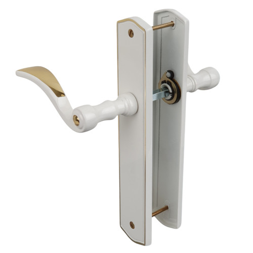 2 poignées de porte EVITA, Classique Chic, Laiton blanc liseré doré entraxe 195 mm