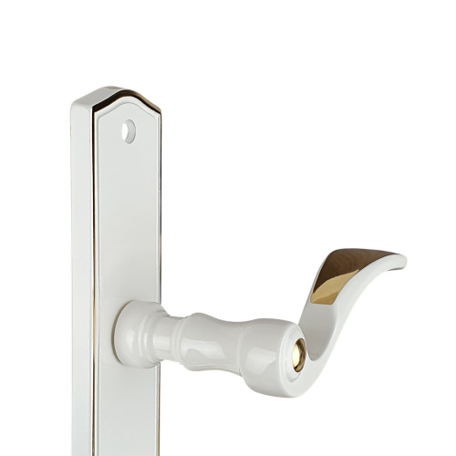 2 poignées de porte EVITA, Classique Chic, Laiton blanc liseré doré entraxe 195 mm