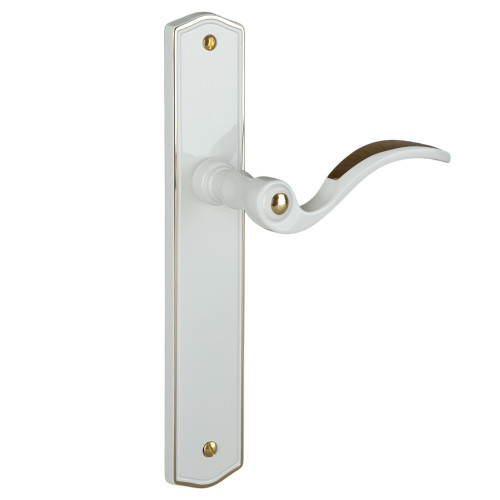 2 poignées de porte EVITA, Classique Chic, Laiton blanc liseré doré entraxe 195 mm