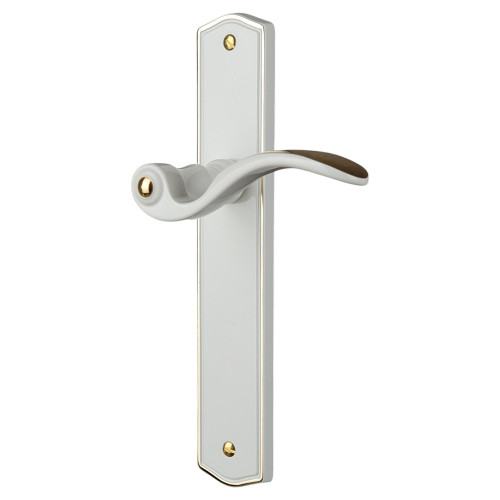 2 poignées de porte EVITA, Classique Chic, Laiton blanc liseré doré entraxe 195 mm