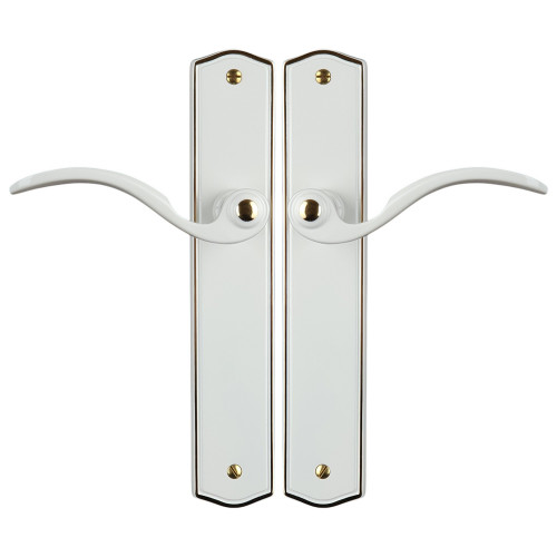 2 poignées de porte EVITA, Classique Chic, Laiton blanc liseré doré entraxe 195 mm