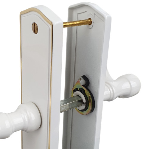 2 poignées de porte EVITA, Classique Chic, Laiton blanc liseré doré entraxe 195 mm